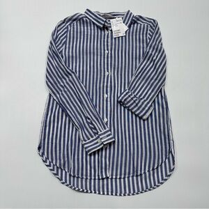 H&M Girls Navy and White Striped Button Down Shirt Size 11-12Y